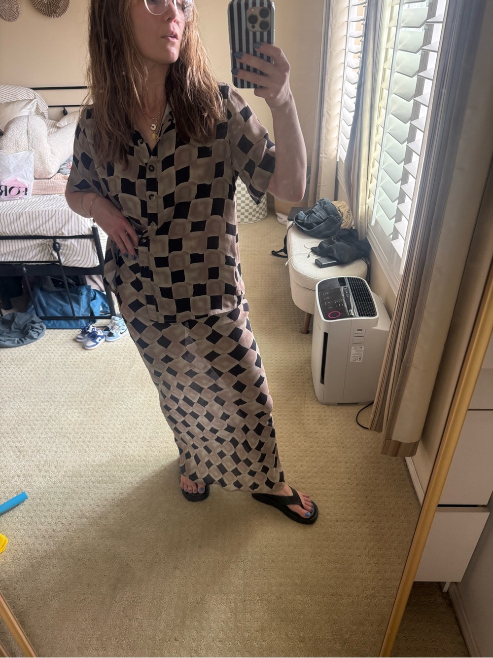 Princess Polly Checkerboard Shirt and Maxi Skirt Set in Taupe and Black